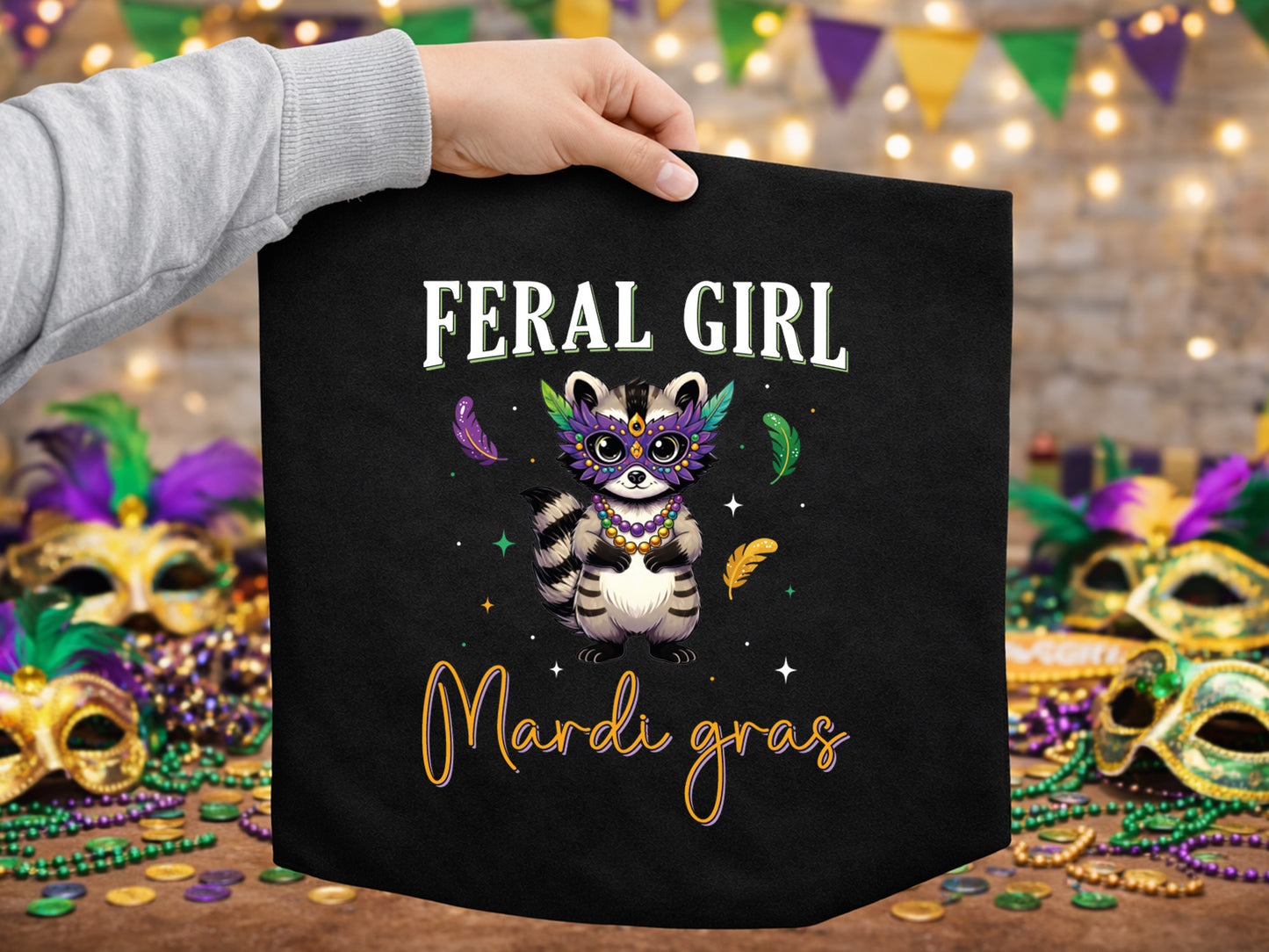 Feral Girl Mardi Gras Preppy Sublimation Design