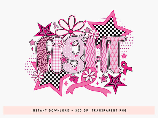 Fight, Preppy Breast Cancer Sublimation Design