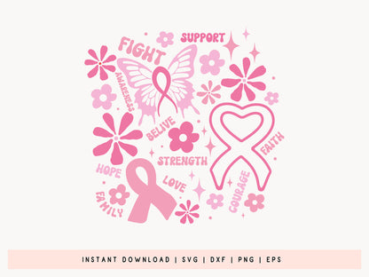 Fight Support Awareness, Breast Cancer Flower SVG
