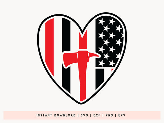 Firefighter American Flag Heart SVG
