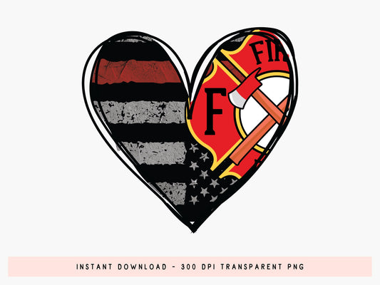 Firefighter Flag Heart Sublimation Design
