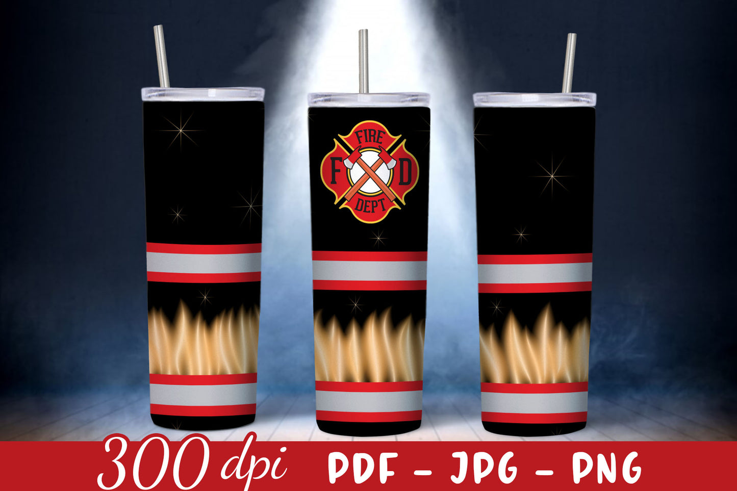 Firefighter Skinny Tumbler Wrap PNG Design