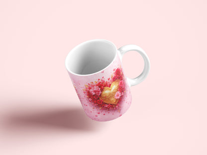 Floral Heart Valentines Mug Wrap PNG Sublimation