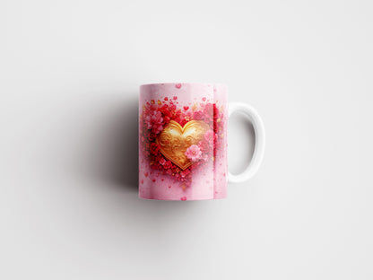 Floral Heart Valentines Mug Wrap PNG Sublimation