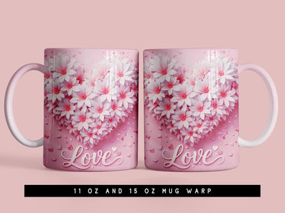 Floral Love Valentine Mug Wrap Sublimation PNG