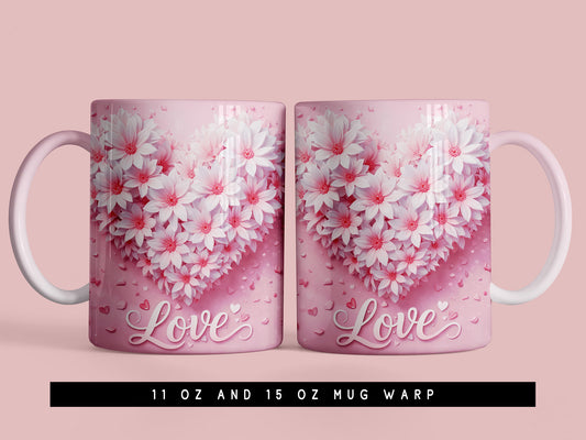 Floral Love Valentine Mug Wrap Sublimation PNG
