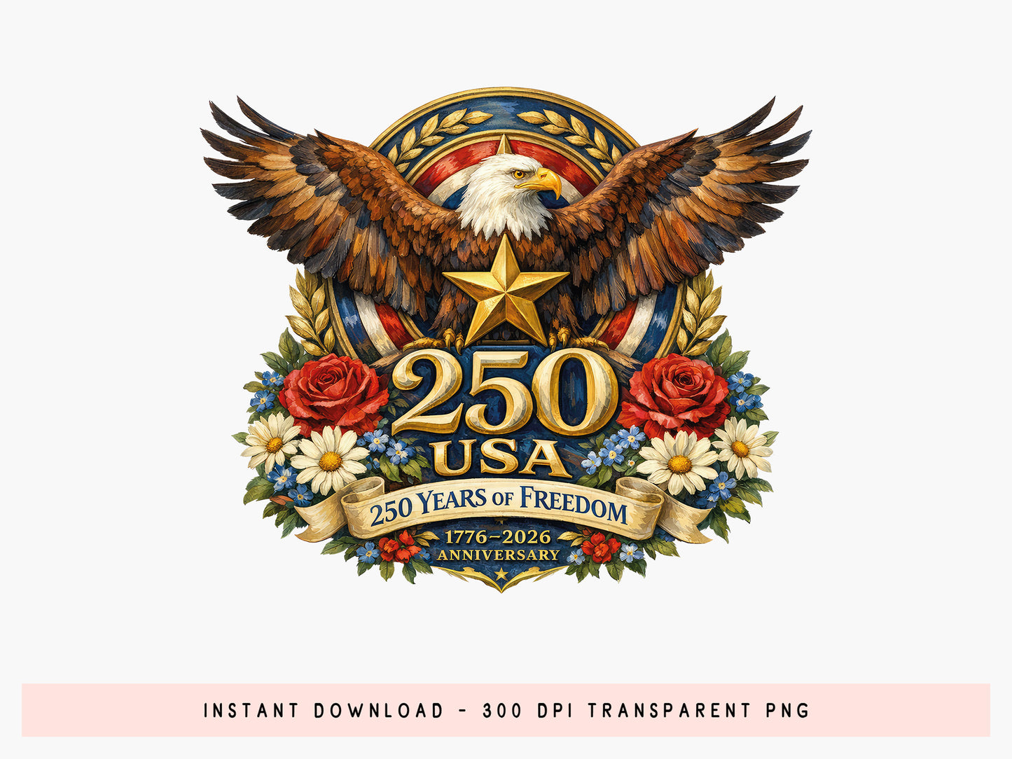 Floral USA 250 Years of Freedom PNG Design
