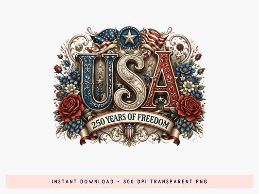 Floral USA 250 Years of Freedom PNG Design