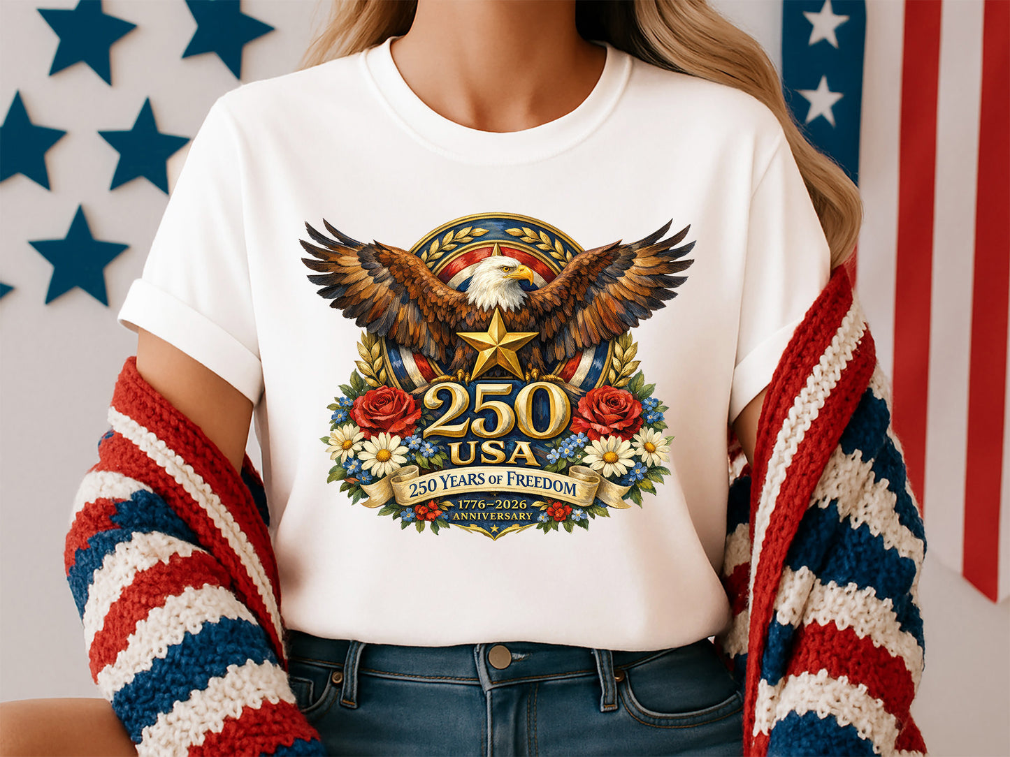 Floral USA 250 Years of Freedom PNG Design