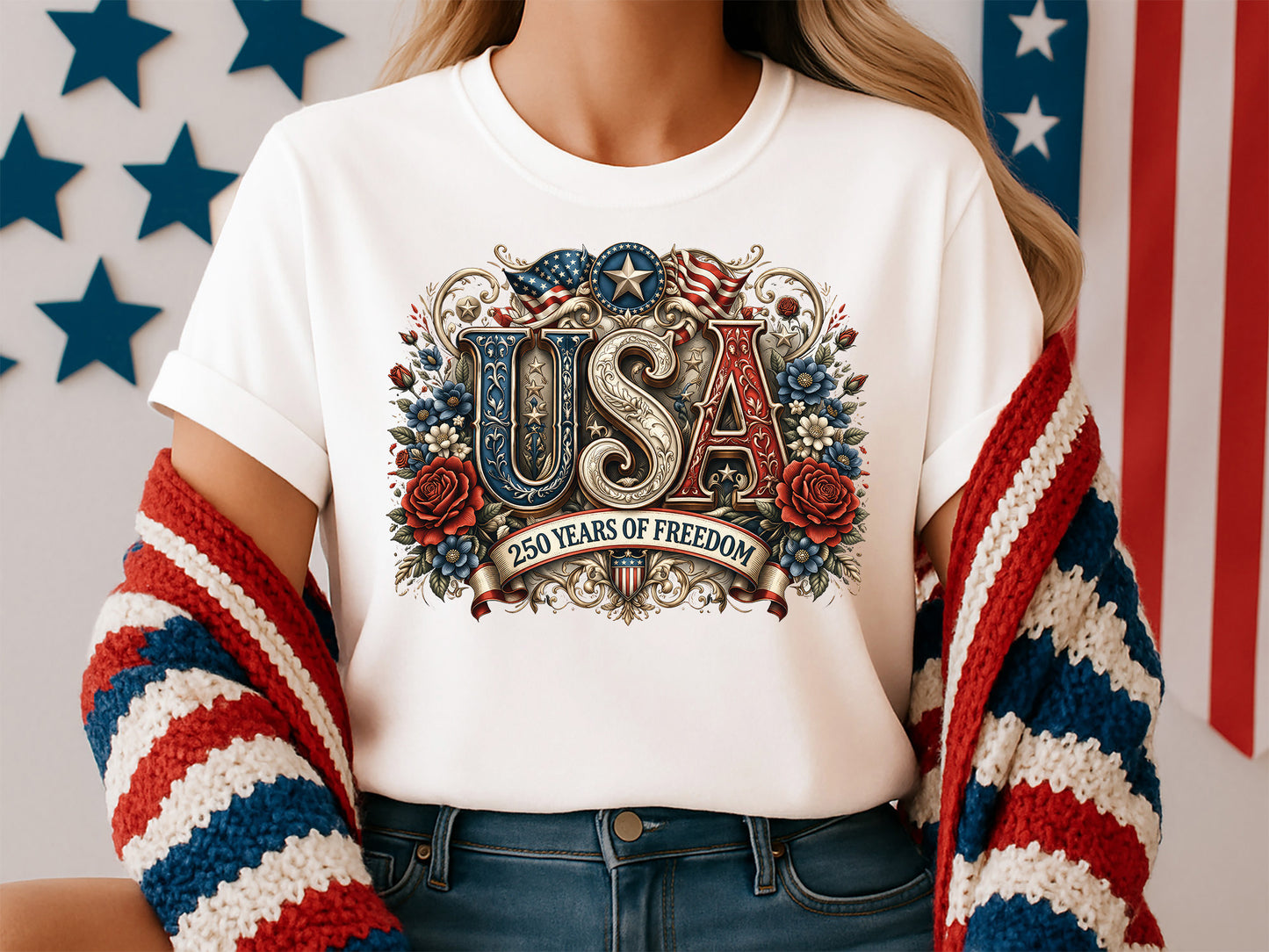 Floral USA 250 Years of Freedom PNG Design