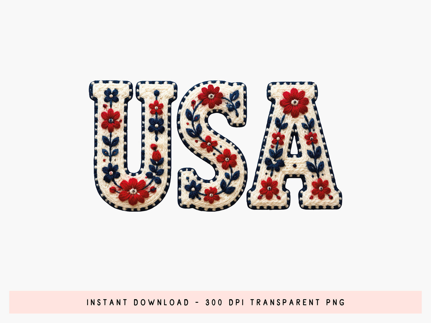 Floral USA Faux Yarn Sublimation PNG