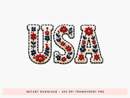 Floral USA Faux Yarn Sublimation PNG