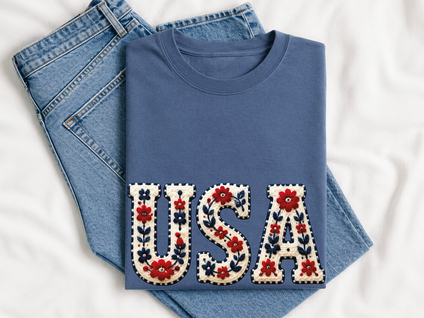 Floral USA Faux Yarn Sublimation PNG