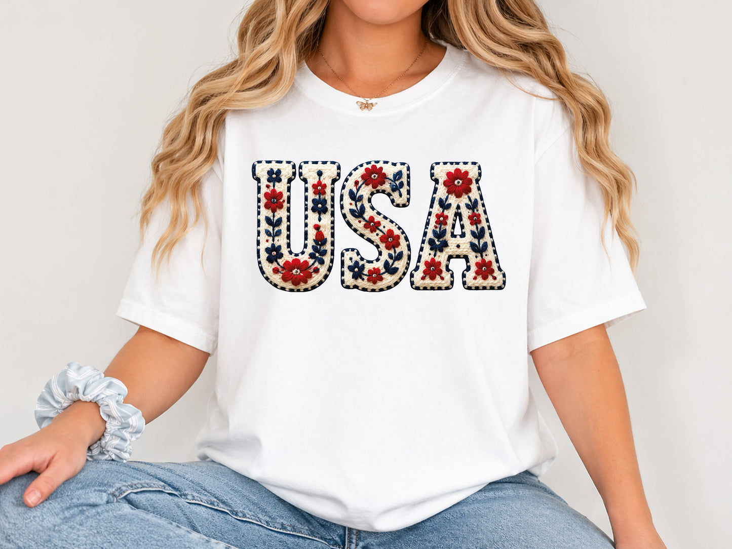 Floral USA Faux Yarn Sublimation PNG