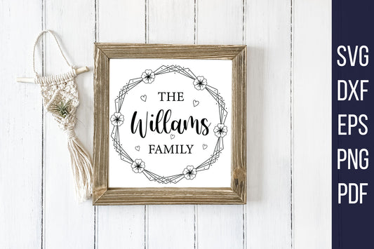 Floral Wreath Family Monogram Sign SVG File