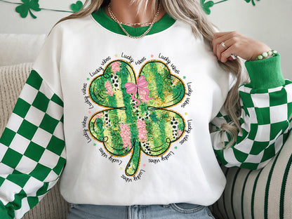 Glitter Clover Lucky Vibes St Patrick's Day PNG