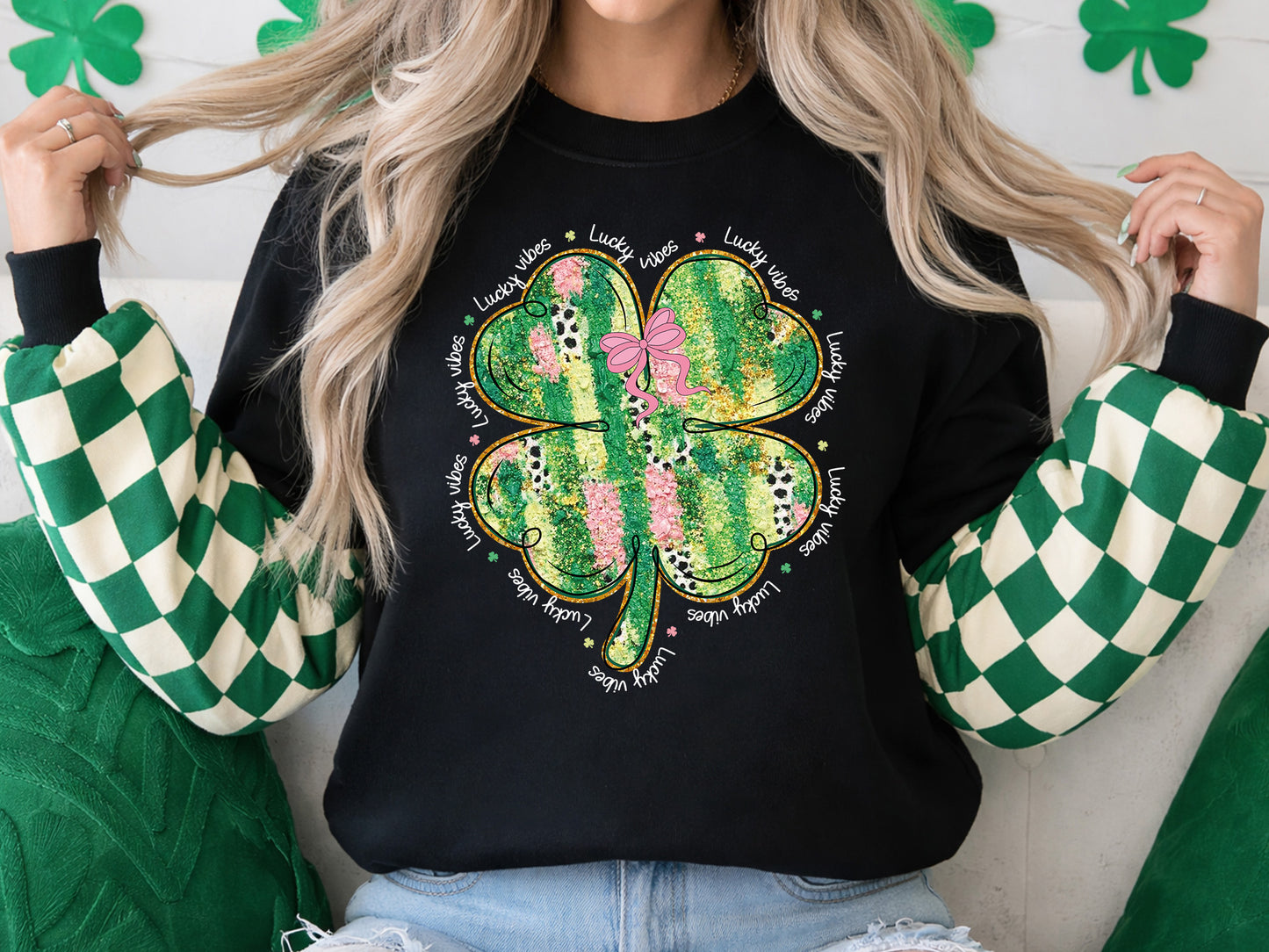 Glitter Clover Lucky Vibes St Patrick's Day PNG