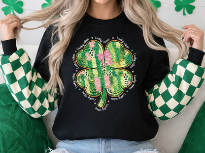 Glitter Clover Lucky Vibes St Patrick's Day PNG