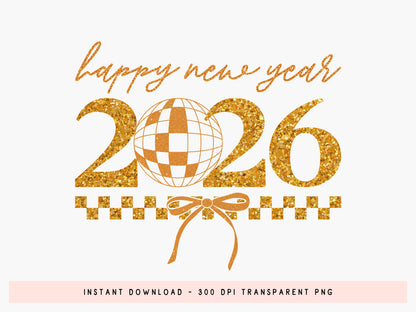 Glitter Coquette Happy New Year 2026 PNG