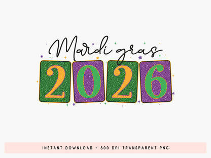 Glitter Mardi Gras 2026 Sublimation Design