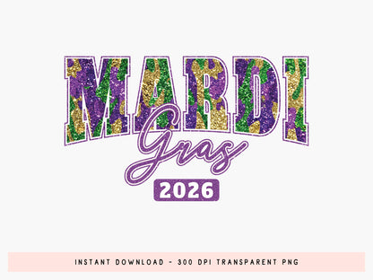 Glitter Preppy Mardi Gras 2026 Sublimation