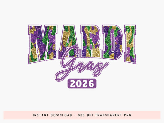 Glitter Preppy Mardi Gras 2026 Sublimation