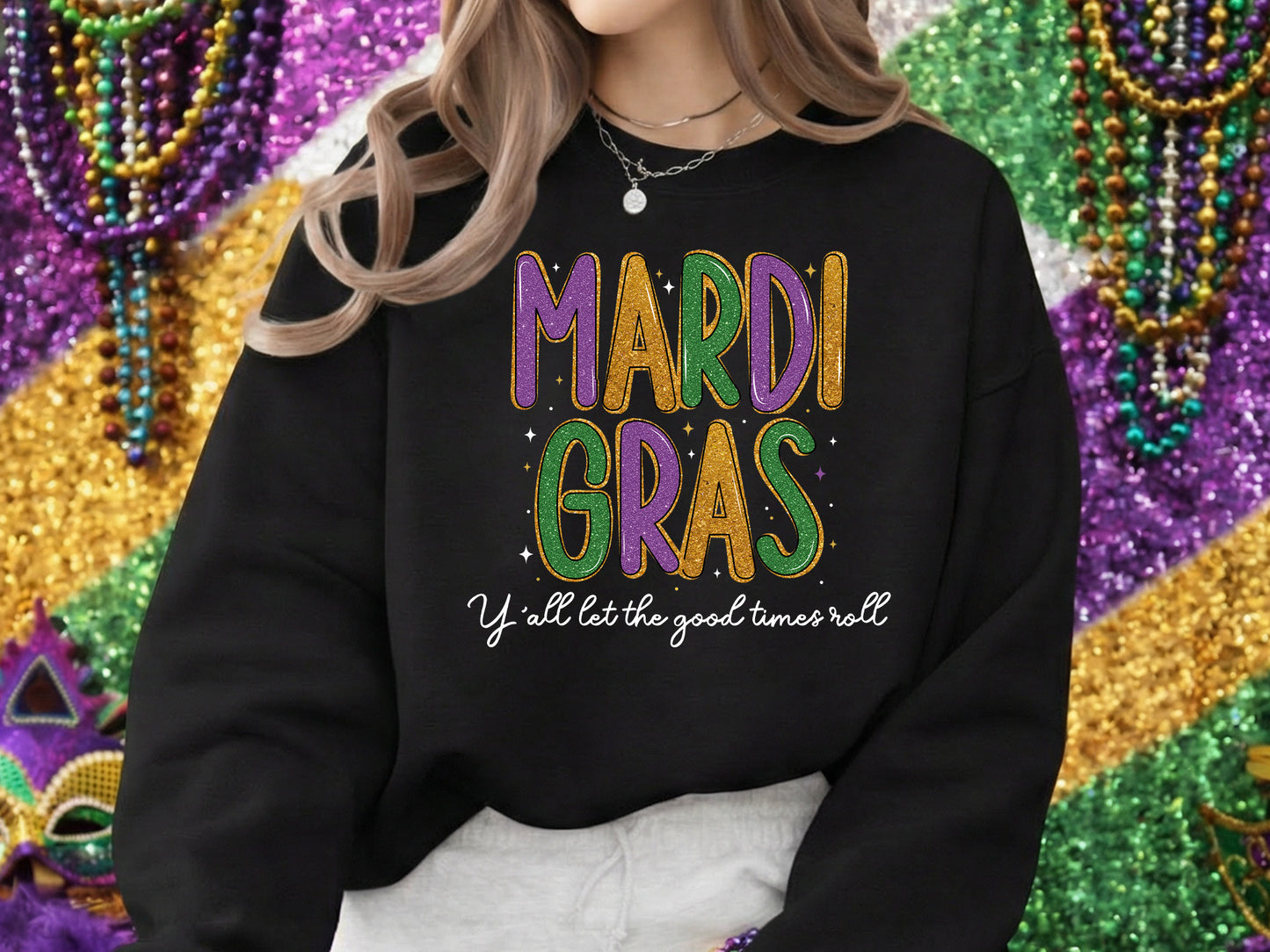 Glitter Preppy Mardi Gras Sublimation Design PNG
