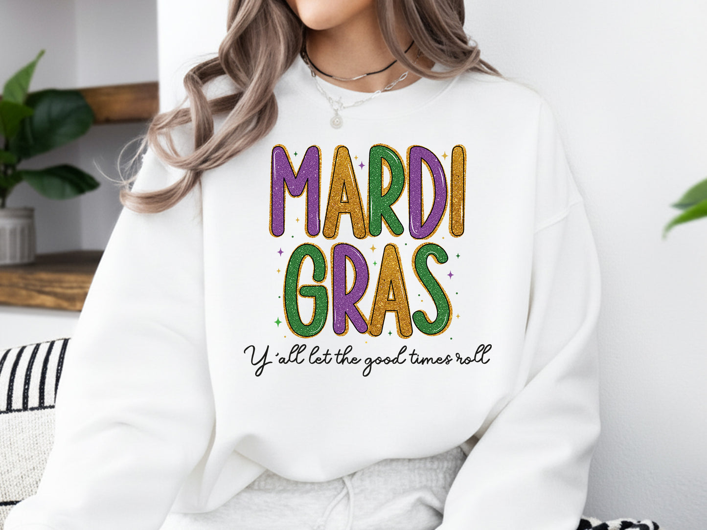 Glitter Preppy Mardi Gras Sublimation Design PNG