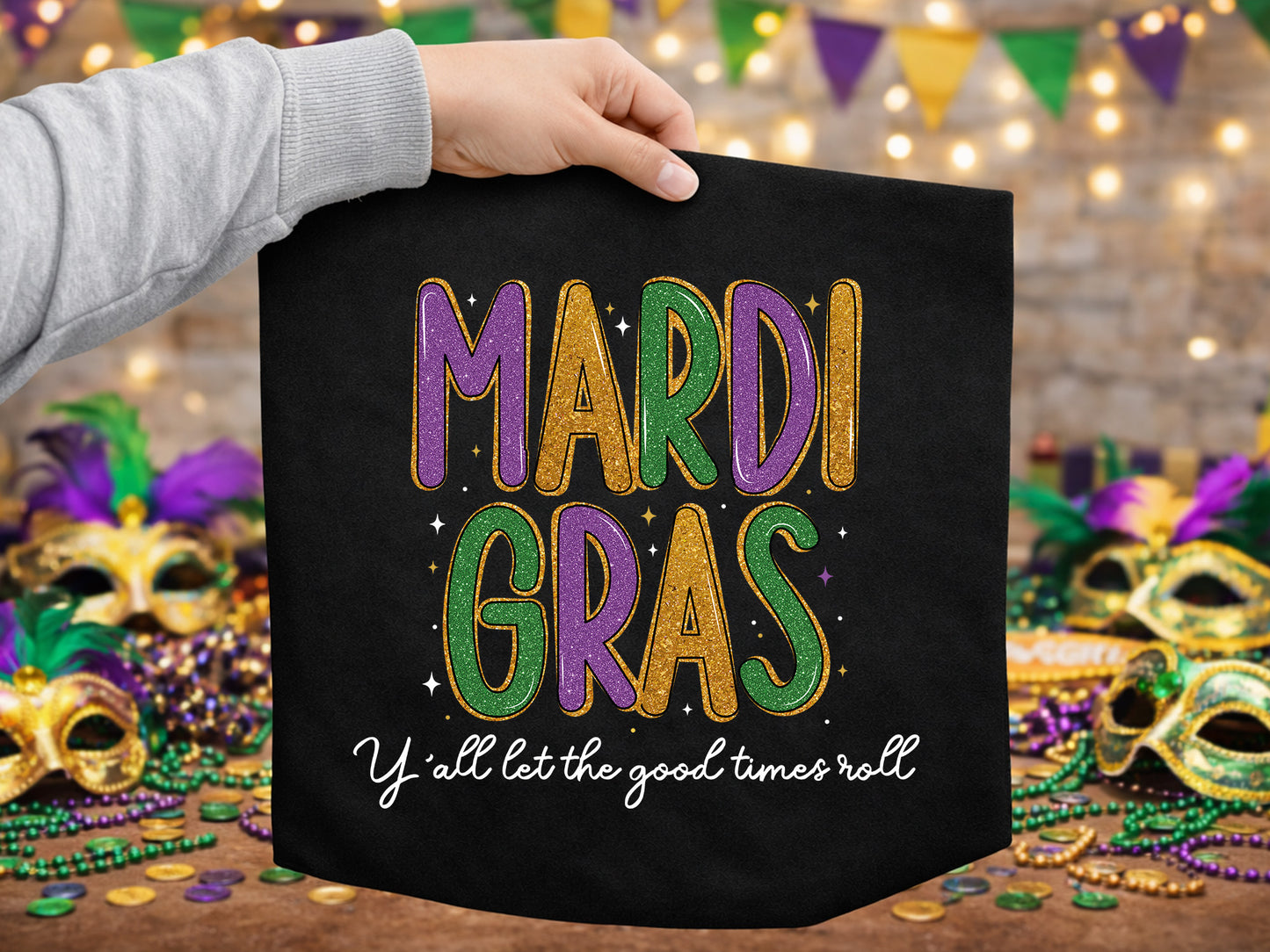 Glitter Preppy Mardi Gras Sublimation Design PNG