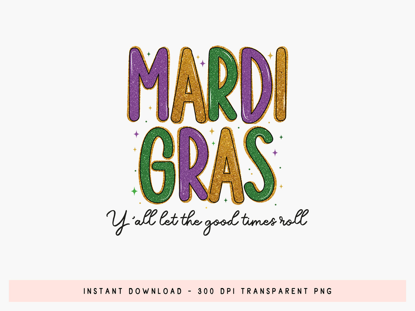 Glitter Preppy Mardi Gras Sublimation Design PNG