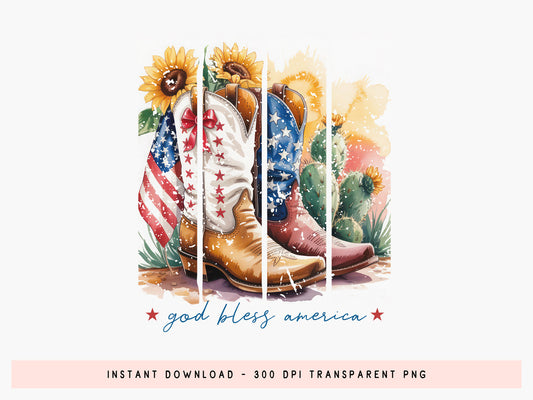 God Bless America, 4th of July Boot Sublimation