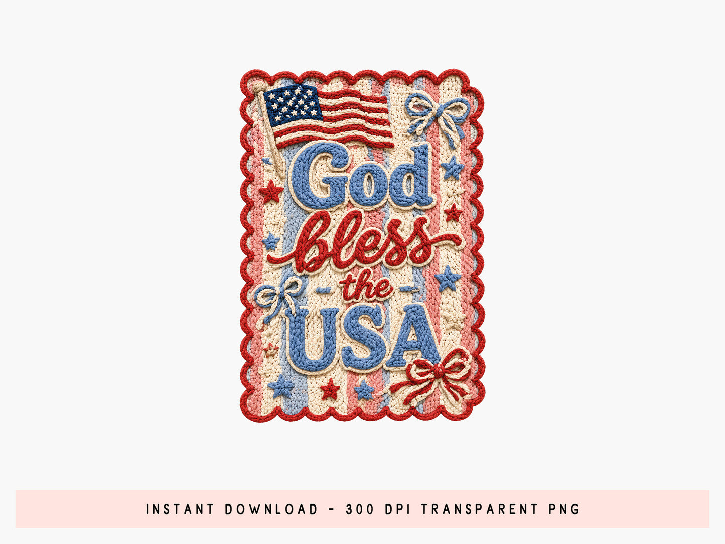 God Bless the USA, Faux Yarn 4th of July PNG