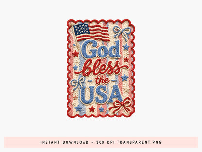 God Bless the USA, Faux Yarn 4th of July PNG