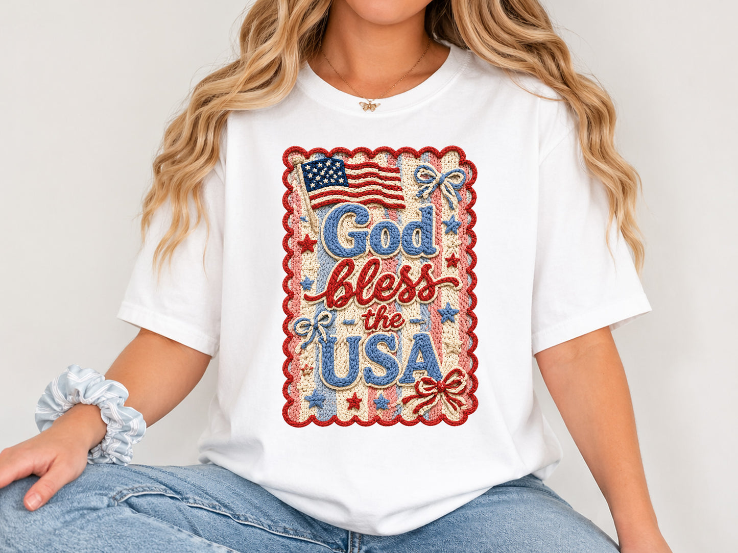 God Bless the USA, Faux Yarn 4th of July PNG