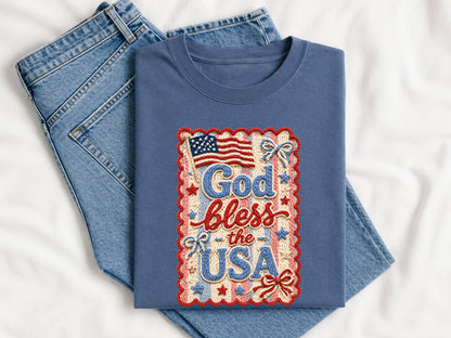 God Bless the USA, Faux Yarn 4th of July PNG