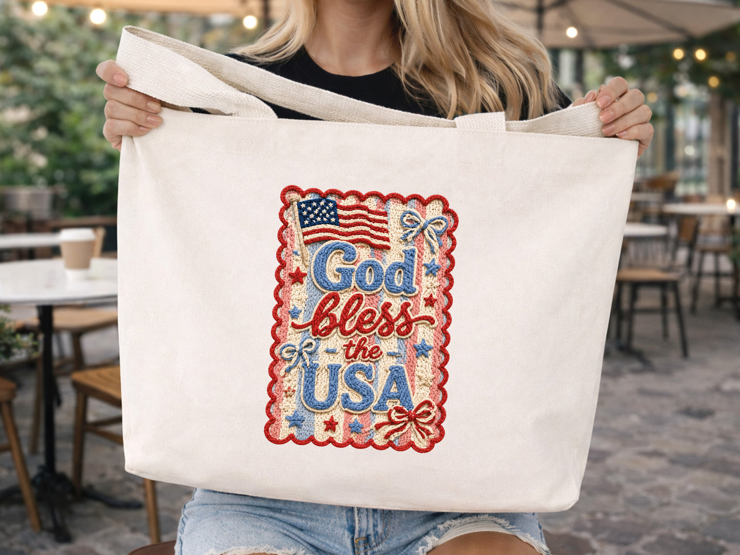 God Bless the USA, Faux Yarn 4th of July PNG