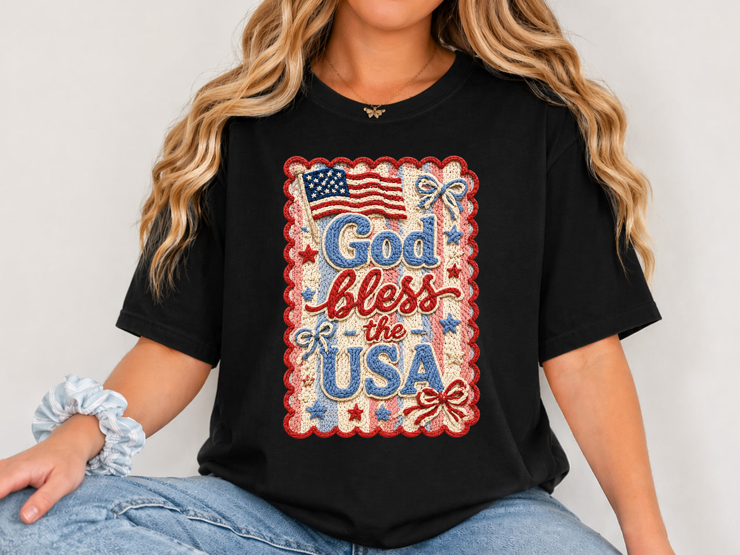 God Bless the USA, Faux Yarn 4th of July PNG