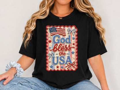 God Bless the USA, Faux Yarn 4th of July PNG