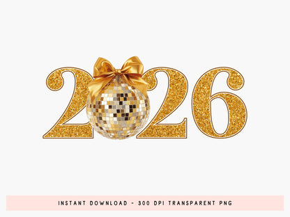 Gold Glitter Coquette 2026 New Year Sublimation