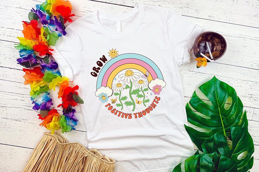 Grow Positive Thoughts - Retro Spring PNG