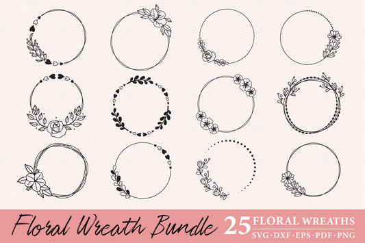 Hand Drawn Floral Wreath SVG Bundle