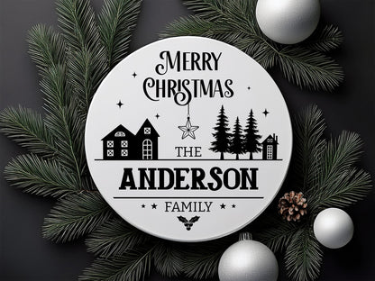 Handcrafted Merry Christmas Family Name Sign SVG