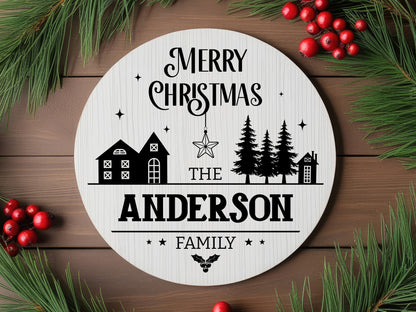 Handcrafted Merry Christmas Family Name Sign SVG