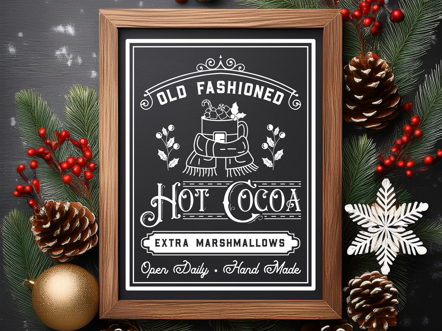 Handcrafted Old Fashioned Hot Cocoa Sign SVG