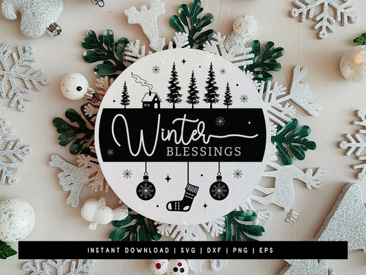 Handcrafted Winter Blessings Sign SVG Design