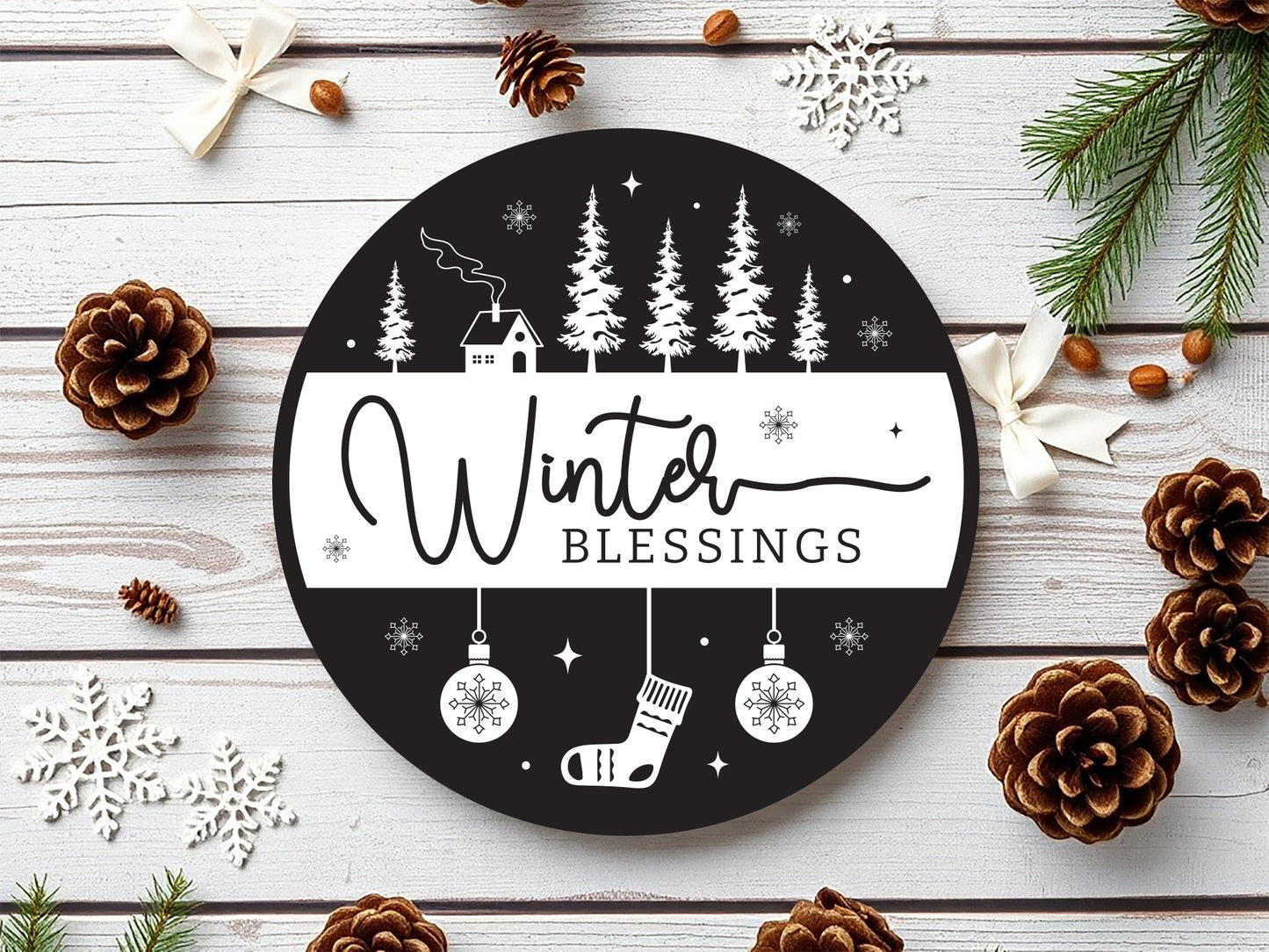 Handcrafted Winter Blessings Sign SVG Design