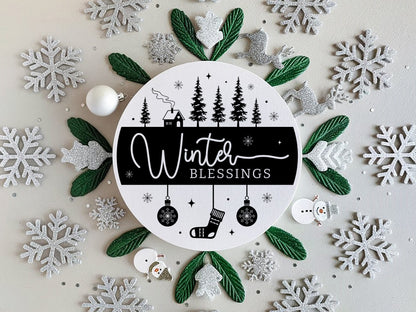 Handcrafted Winter Blessings Sign SVG Design