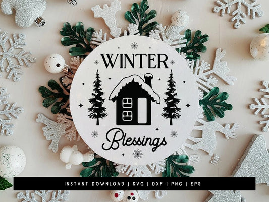 Handmade Winter Blessings Round Sign SVG