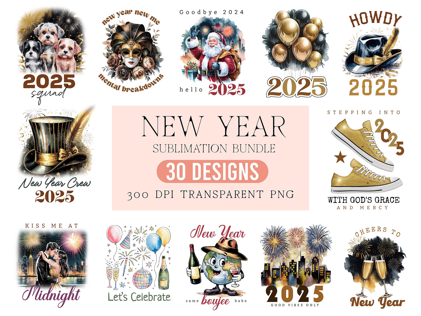 Happy New Year Sublimation PNG Bundle