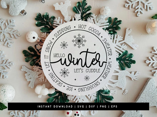 Hello Winter Let's Cuddle Sign SVG File